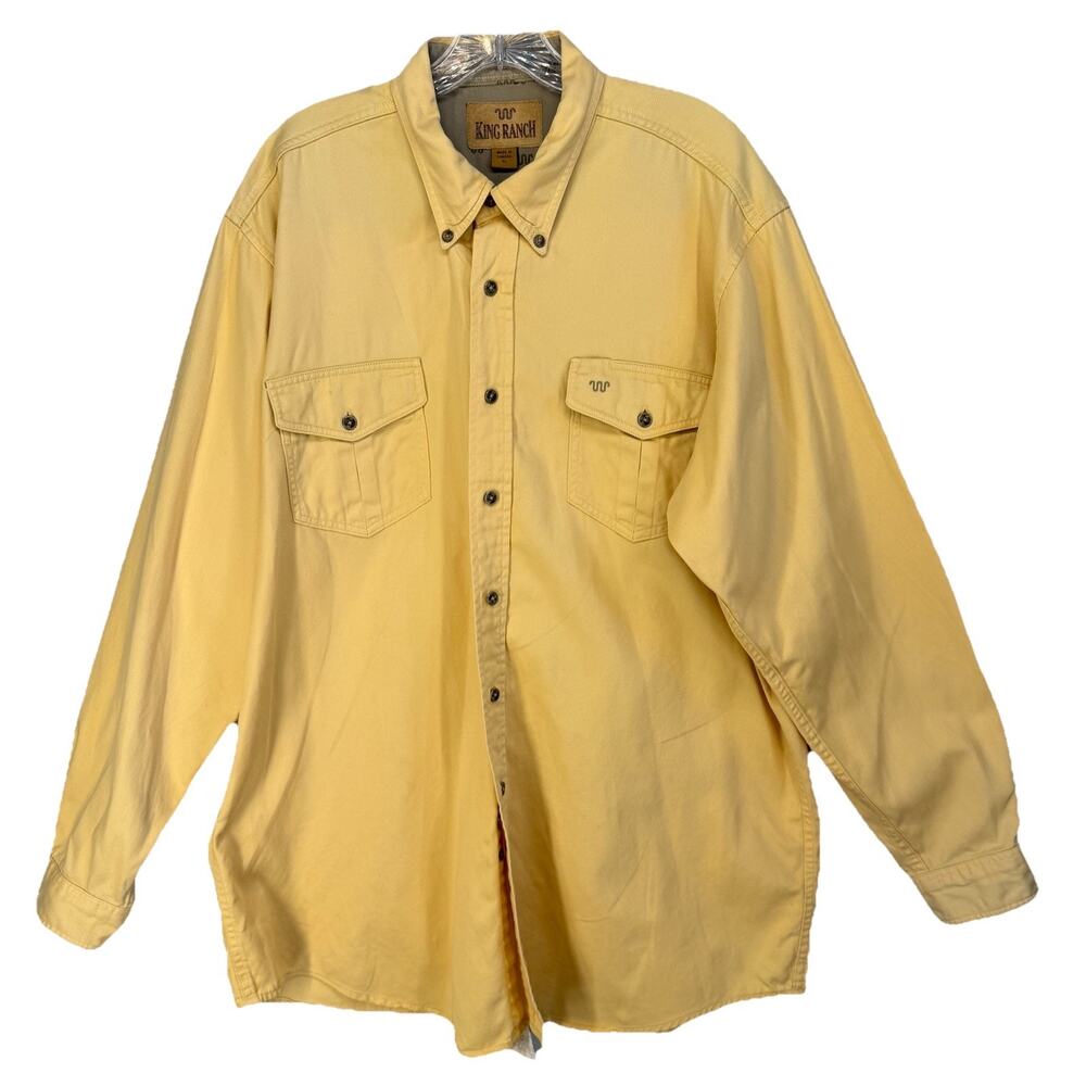 King Ranch Shirt Men XL Cotton Cowboy Ranchwear Yellow Branded Buttons